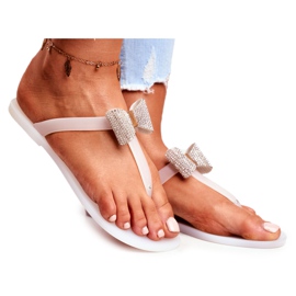 LU BOO Weiße Damen Hausschuhe Meliski mit Schleife Pailletten Morello