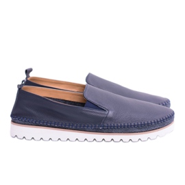 Perlugo Marineblaue Herren Leder Slipper navy blau