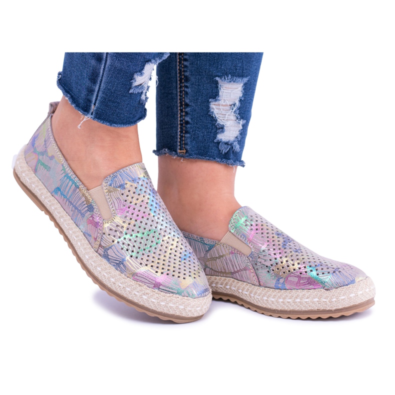 EVE Ingrid Damen Slip-On Sneakers aus Leder braun mehrfarbig