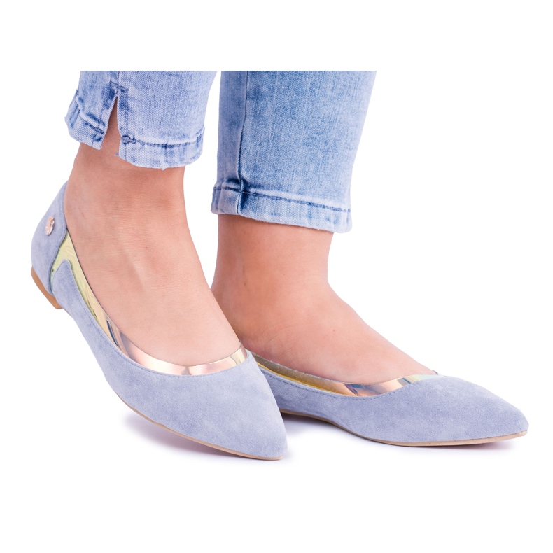 Lu Boo Blaue Transparente Holographische Ballerinas in Spitz Lison