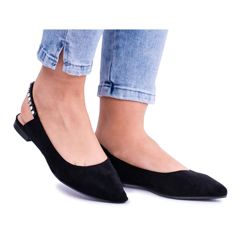 Lu Boo Schwarze Wildleder Ballerinas in Szpitz Strass Macron