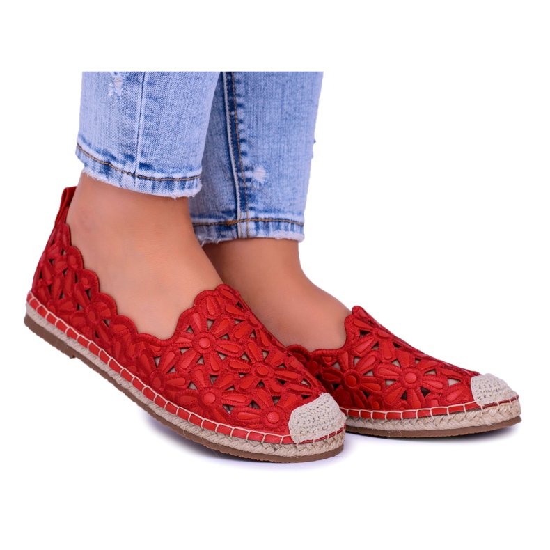 Lu Boo Damen Ballerinas Rote Espadrilles Macarena Blumen