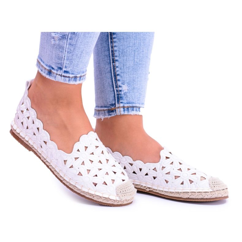 Lu Boo Damen Ballerinas Weiße Espadrilles Macarena Flowers