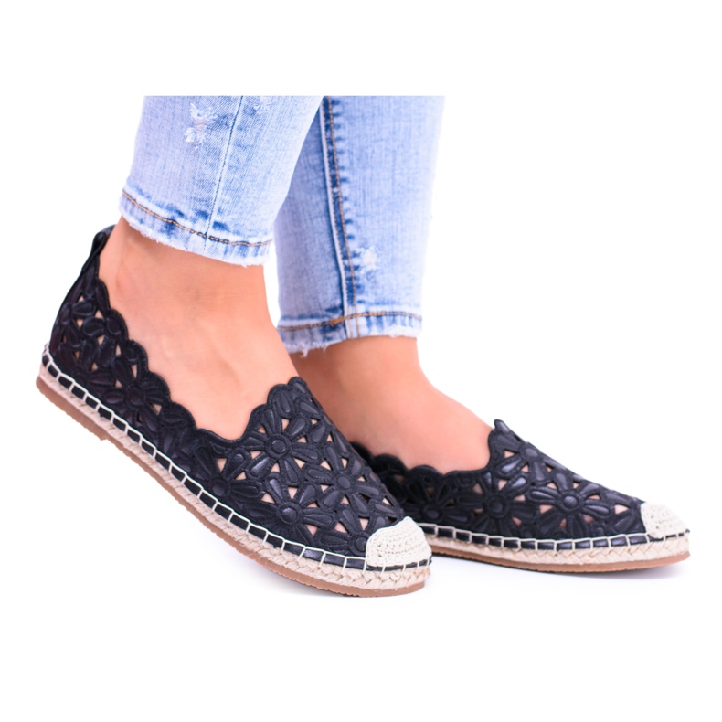 Lu Boo Damen Schwarze Espadrilles mit Macarena Ballerinas