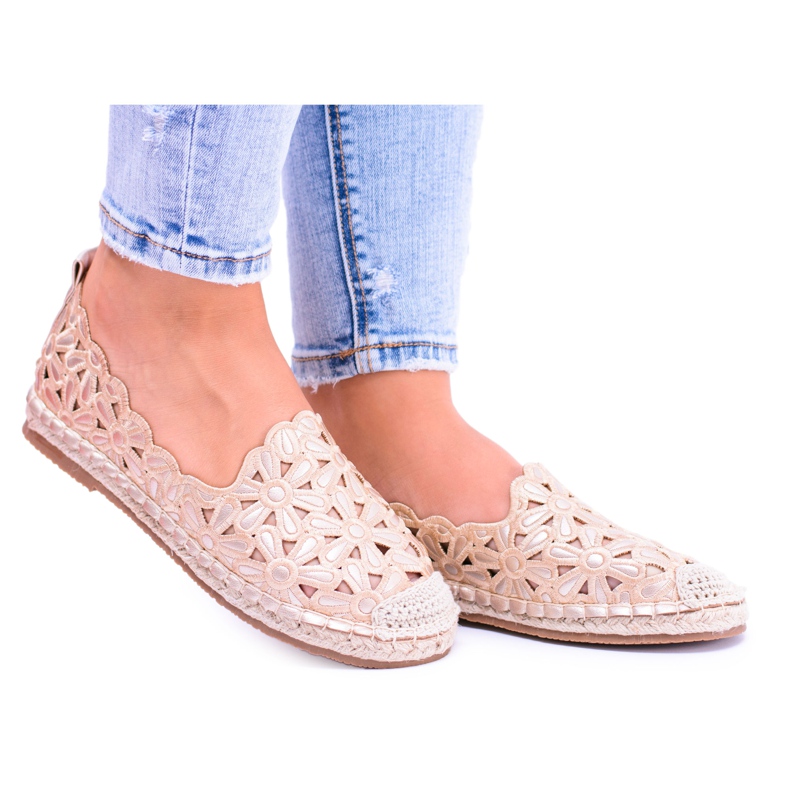Lu Boo Damen Ballerinas Goldene Espadrilles Macarena Flowers