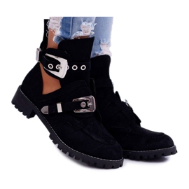 Lu Boo Schwarze Wildlederstiefel mit Cut-Outs Rock Girl