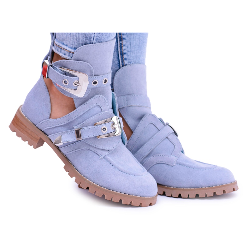 Lu Boo Blaue Wildleder Cut Out Ankle Boots Rock Girl