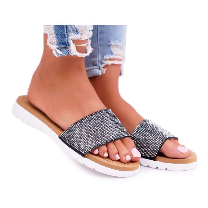 Lu Boo Damen Hausschuhe in Schwarz mit Pailletten Goodies