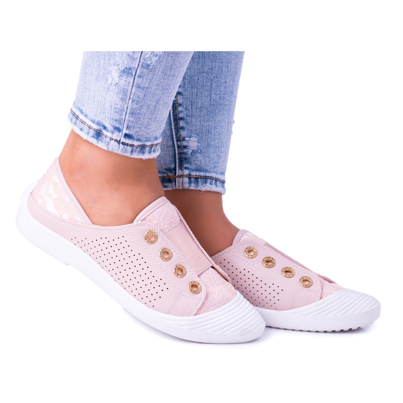 Lu Boo Rosa Damen Slip-On Sneakers Spitze Emena