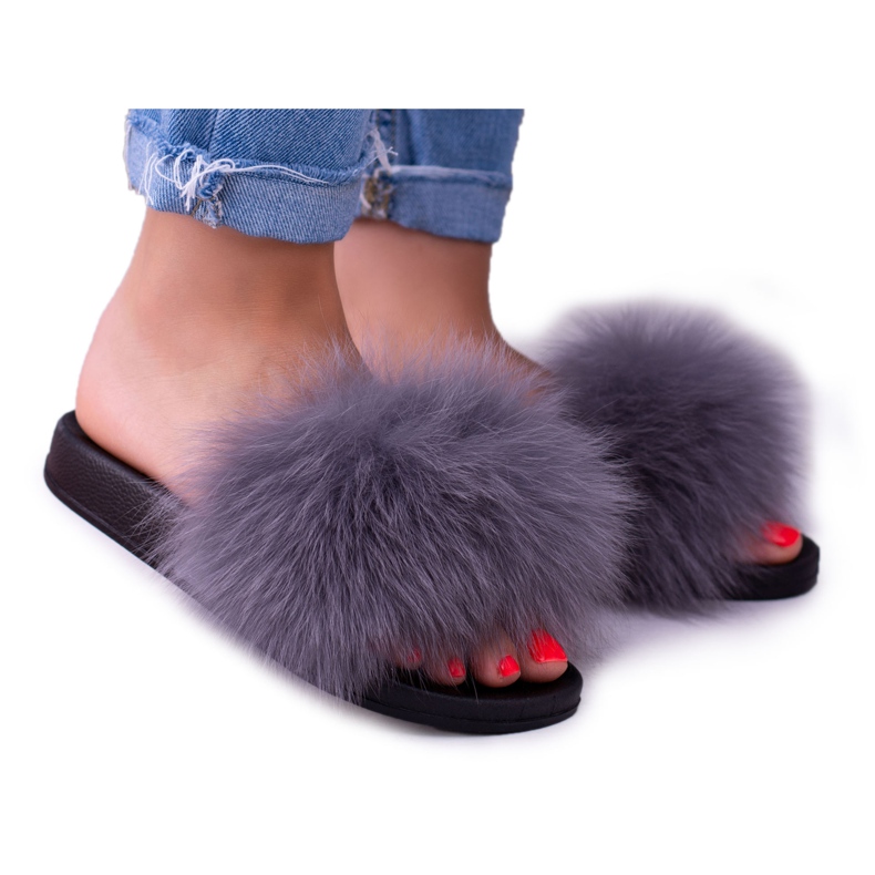 Damen Hausschuhe mit Naturfell Grau Naturis