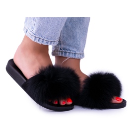 Damen Hausschuhe mit Naturfell Schwarz Naturis