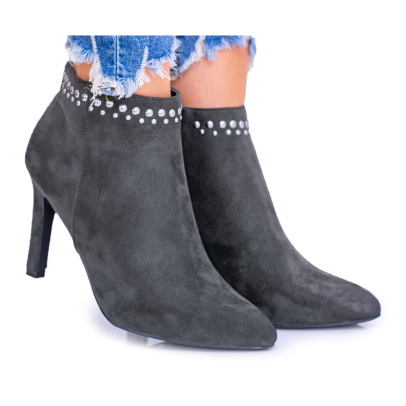 Vinceza Olivgrüne Stiefel für Damen auf Nieten mit hohem Absatz Bemi