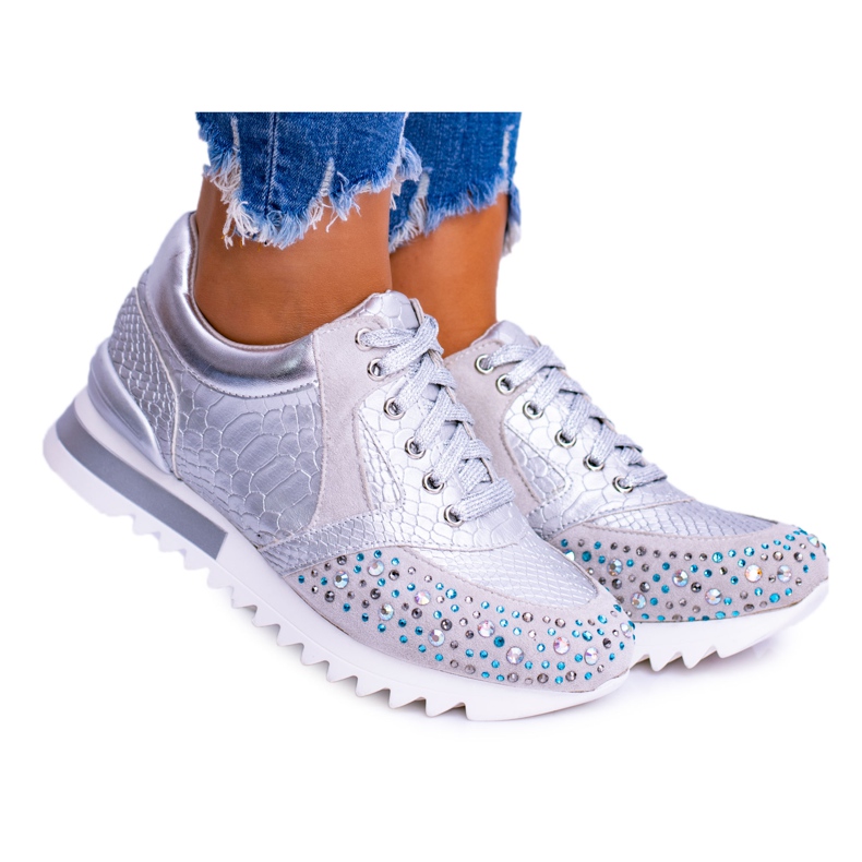 Silberne Damen Sportschuhe mit Pailletten Lu Boo Infinitiale grau