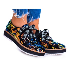 Lu Boo Damen Brogues Wildleder Multicolor Moonlight schwarz mehrfarbig