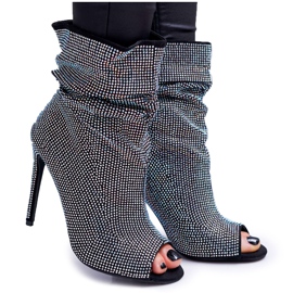 Damenstiefel auf hohem Absatz Lu Boo Strasssteine ​​Black Bandes schwarz