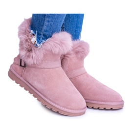 BUGO Rosa Leder Damenstiefel Mukluki Schneestiefel mit arktischem Fell