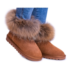 HAN Damen Schneestiefel aus Leder Mukluki mit Fell Schneefuchs braun