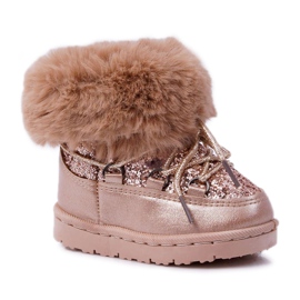 FRROCK Warme Kinder-Schneestiefel mit Champagner-Kristallfuchsfell rosa gelb