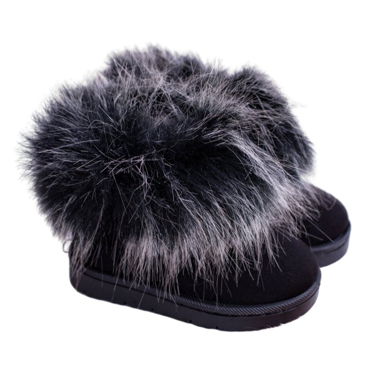 FRROCK Kinder-Schneestiefel mit Fell Schwarzer kleiner Fuchs