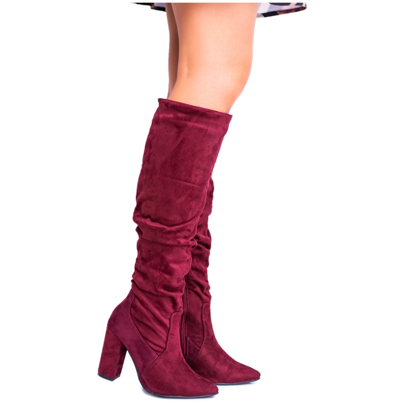 HAN Damenstiefel mit hohem Absatz Wildleder Burgundy Nightcall rot