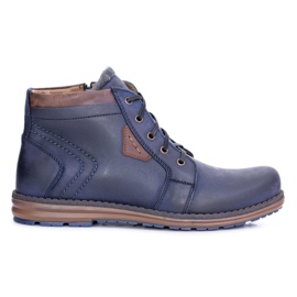 Polbut Marineblaue Leder Herren Stiefeletten Warme Schuhe Verno