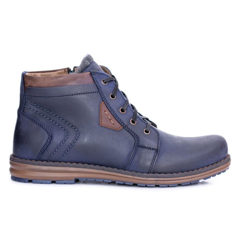 Polbut Marineblaue Leder Herren Stiefeletten Warme Schuhe Verno navy blau