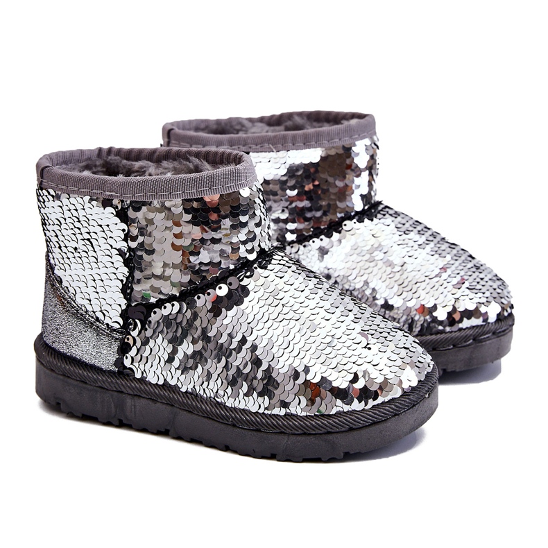 Kinder Jugend Warm Silber Schneestiefel Pailletten Shard grau