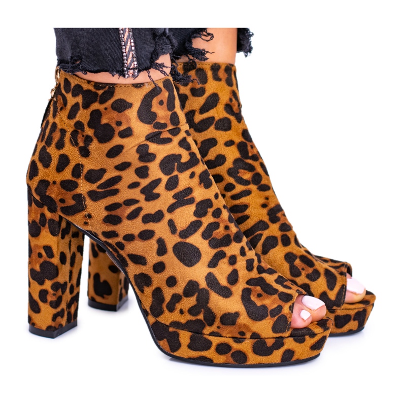 FRID Damenstiefeletten mit Absatz Offene Zehen Panther Temira braun