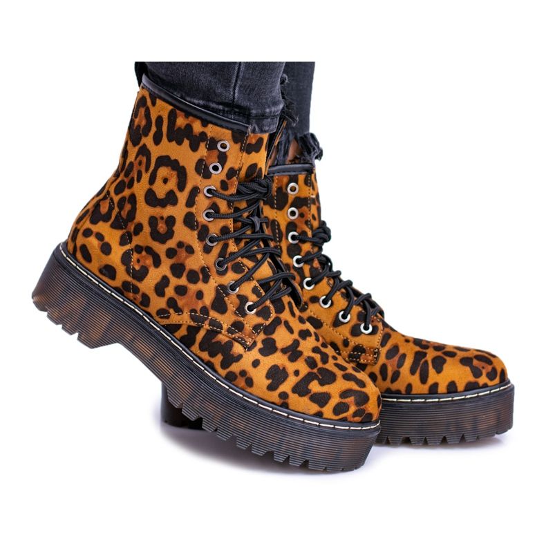 FRID Hohe Damenstiefel mit Leopardenmuster Grande braun