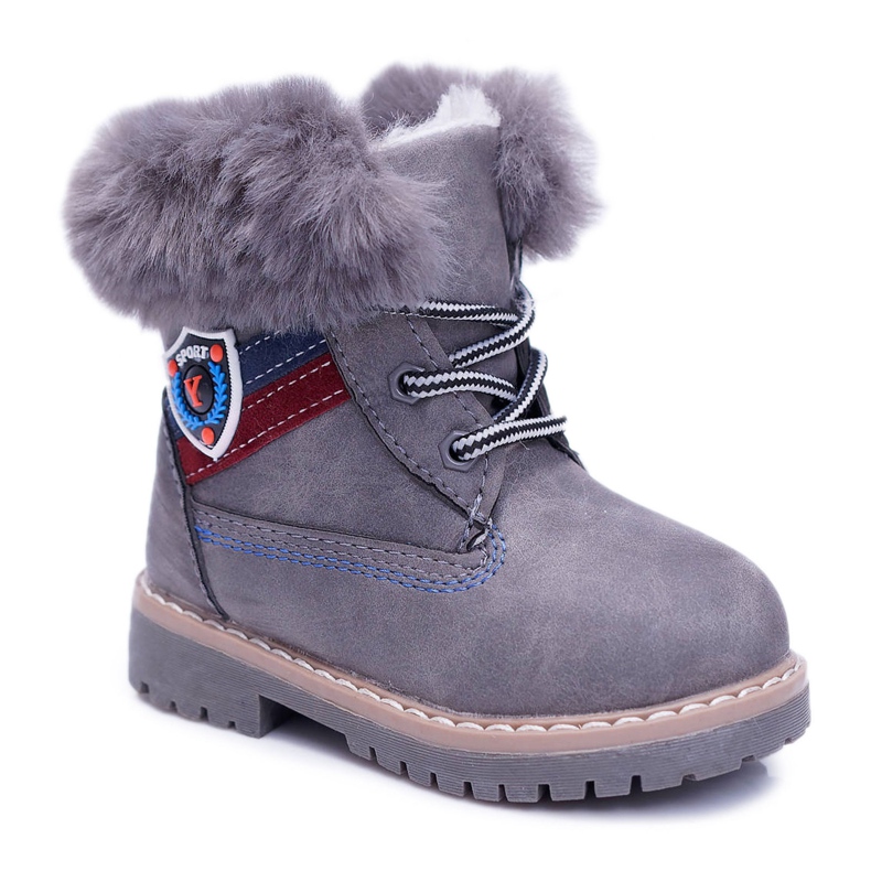 Kinder Jungen Stiefel mit Fell Warm Trappers Grau Cobi