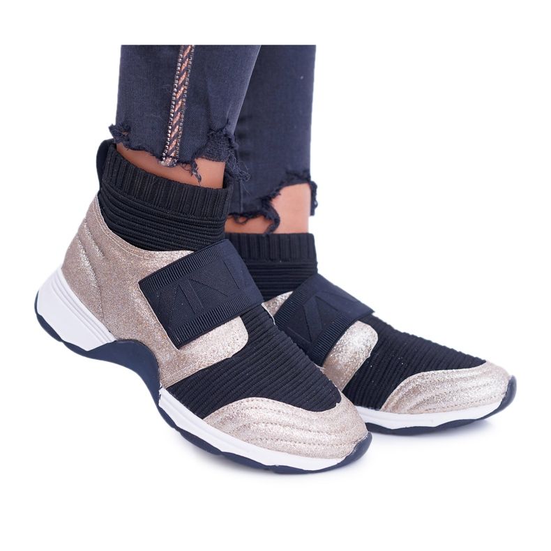 Damen Sportschuhe Lu Boo mit Socke Gold Glitter Phantom schwarz mehrfarbig gelb