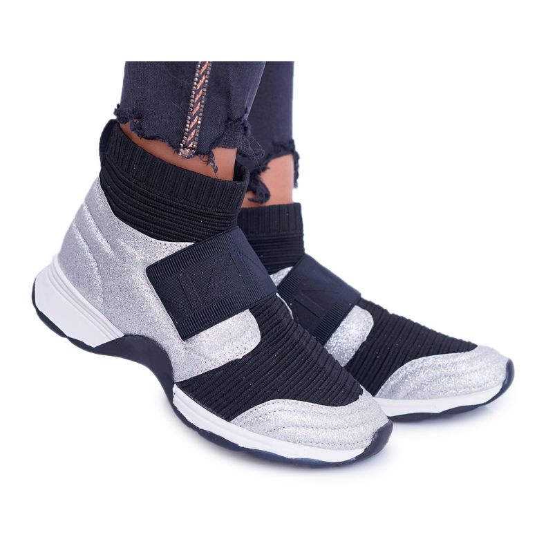 Damen Sportschuhe Lu Boo mit Socke Silver Glitter Phantom schwarz grau mehrfarbig