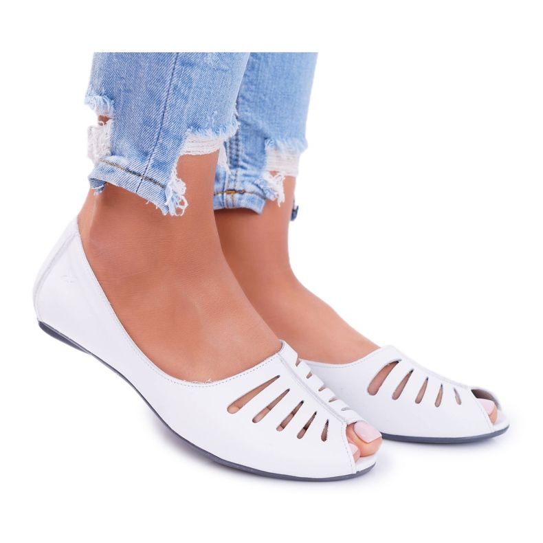 Damen Ballerinas Maciejka Leder Offene Zehen 03497-59 weiß