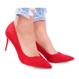 FB1 Damen Wildleder Stilettos In Spitz Rot Creme
