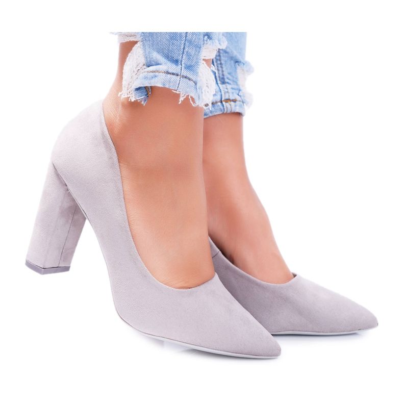 SEA Damen Pumps mit Absatz Wildleder Grau Strawberry