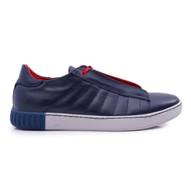 Bednarek Polish Shoes Herren Brogues Bednarek Sport Lederschuhe ohne Netz Navy Blue Geos marineblau