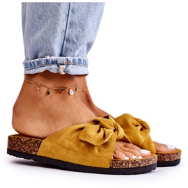 NFR Gelbe Hausschuhe für Damen mit Korkschleife Wendy