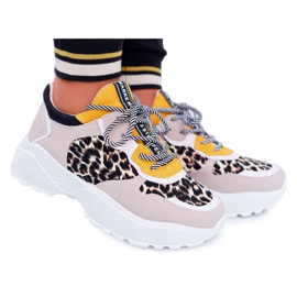 NFR Damen Sportschuhe Leopard Chillout mit hoher Sohle beige gelb