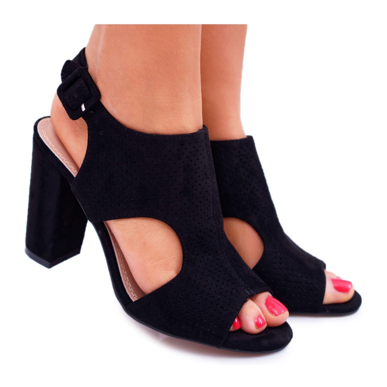 HAN Damen Sandalen mit Absatz Offenes Wildleder Schwarz HiBaby