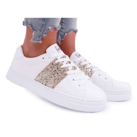 FRANA Damen Sportschuhe Gold Glitter Weiß Campare