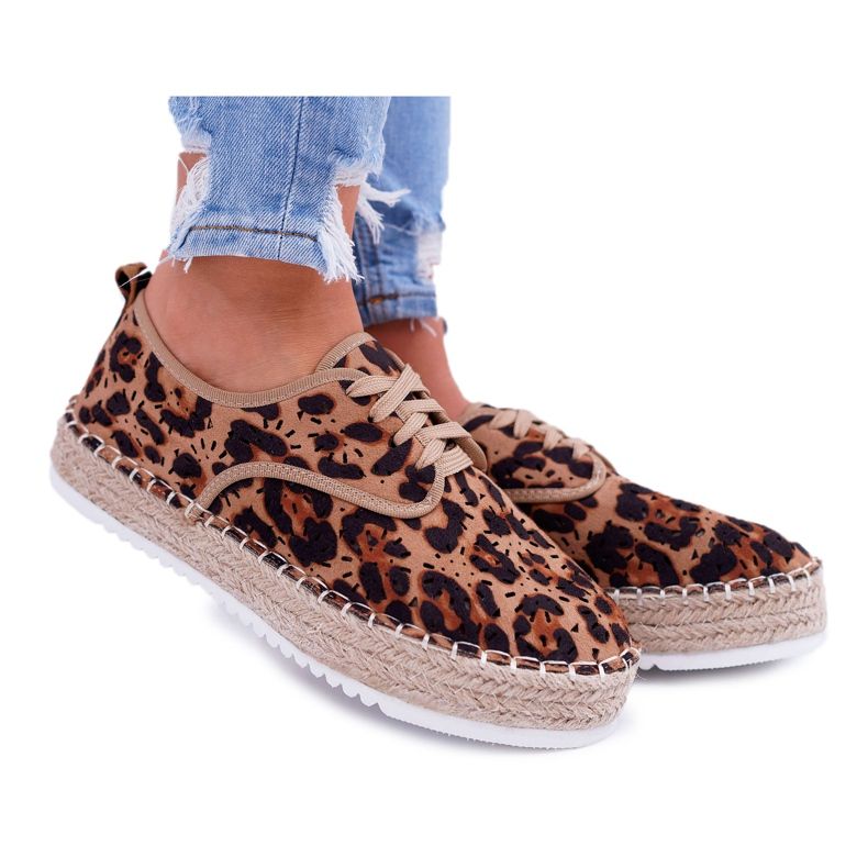 HAN Damen Espadrilles Schnürung Wildleder Leopard MyShoes braun