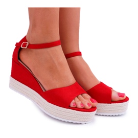 SEA Damen Sandalen auf Keil Plateau Wildleder Rot Delima