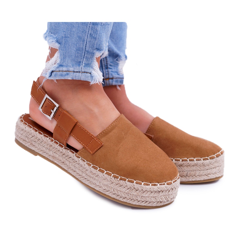 NFR Wildleder-Espadrilles für Damen auf der Camel Parteno-Plattform braun