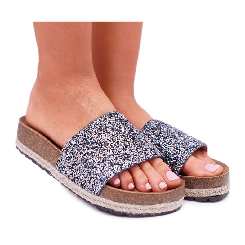 S.Barski Elegante Damen Hausschuhe Dicke Jerseysohle blau