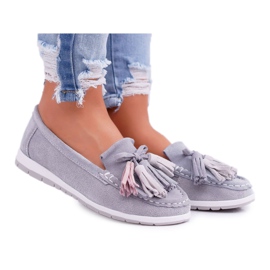EVE Damen Slipper, Wildleder Mit Fransen, Grau Batist