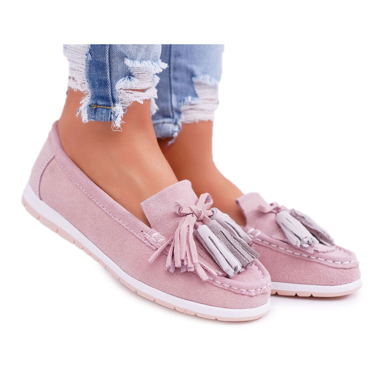 EVE Loafer für Damen, Wildleder mit Fransen, rosa Batist