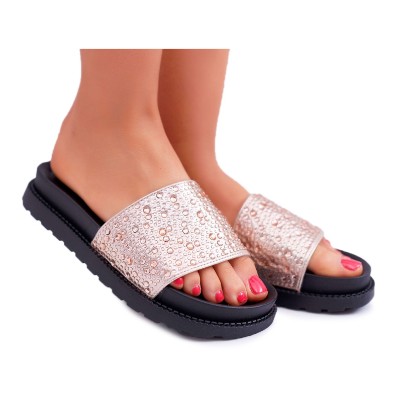 Damen Hausschuhe mit Zirkonia Champagner XTI 48821 rosa