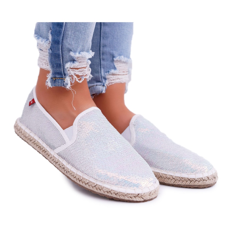 Damen Espadrilles Big Star Iridescent Pailletten Weiß DD274A162