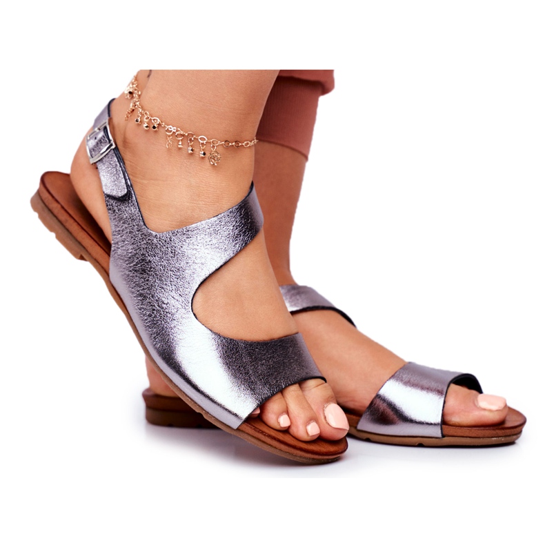 Damen Sandalen Laura Messi 1116 Leder Metallic Vollare mehrfarbig grau