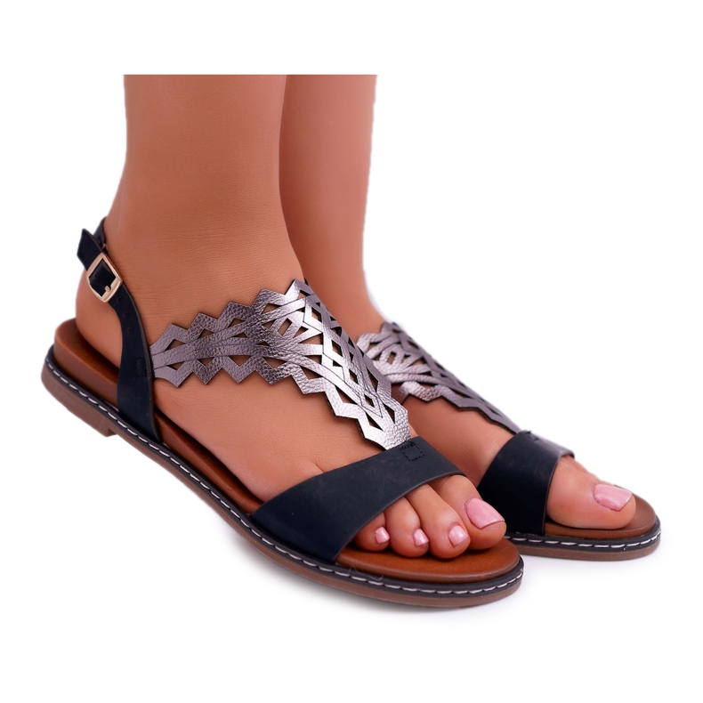 Damen Sandalen Flach Sergio Leone SK011 Schwarz Lirielle